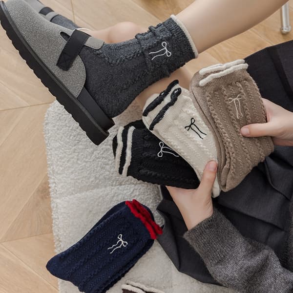 7 Par Uldsokker - Sort, Kaffe, Khaki, Blå, Creme, Lysegrå, Mørkegrå - Termiske, Åndbare, Broderede Mid-Calf Sokker