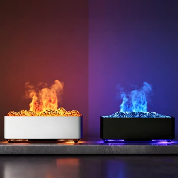 Flamme Aroma Diffuser Luftfugter: Simuleret Vulkan med Æterisk Olie Kompatibilitet Black Black