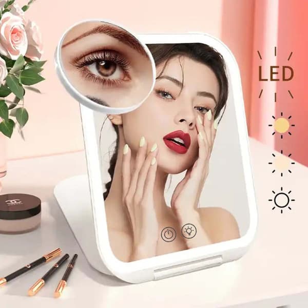 LED Makeup Spejl: Bærbart, Foldbart, Genopladeligt Kosmetikspejl med Touch-kontrol og Dæmpbart Lys White White