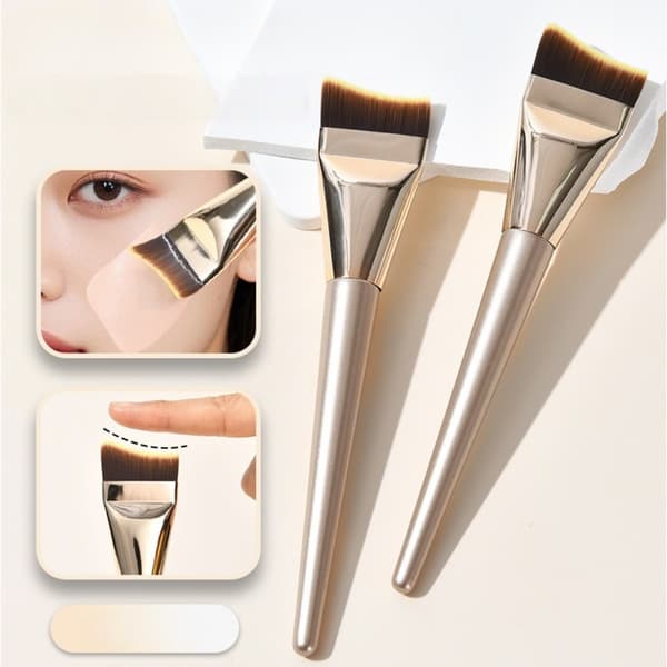 fishtail foundation brush 2-pack gold curved synthetic bristle brushes for seamless liquid & cream application