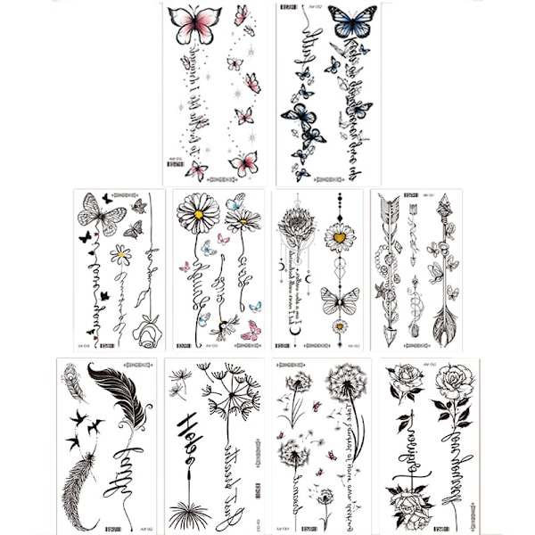 Paket med 10 ark tillfälliga tatueringar model 2