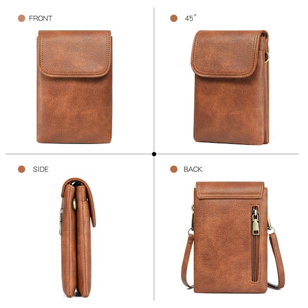 Kvinders Crossbody-telefontaske, PU-læder etui til multikortslot Brun