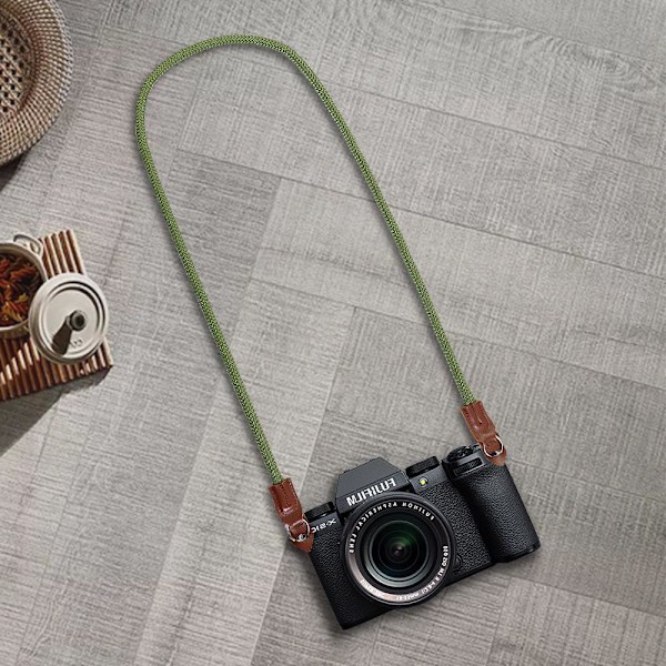 Axelrem för kamera i äkta läder för SLR-kameror Grön