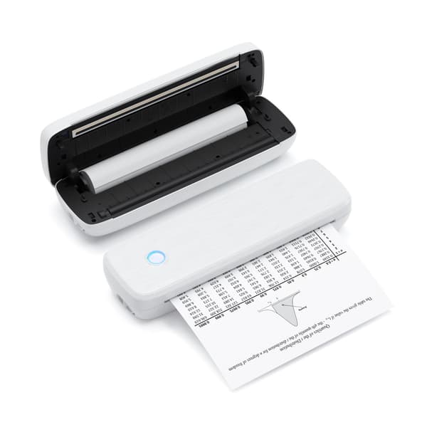 Bärbar A4 bläckfri termisk skrivare med Bluetooth och USB, uppladdningsbart polymerbatteri, kompatibel med iOS, Android och Windows, stöder 2.0 inch t White