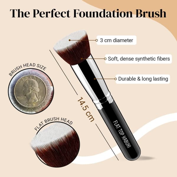Flat-Top Foundation Brush – Soft Synthetic Bristles Black ABS Handle for Smooth Streak-Free Makeup Application