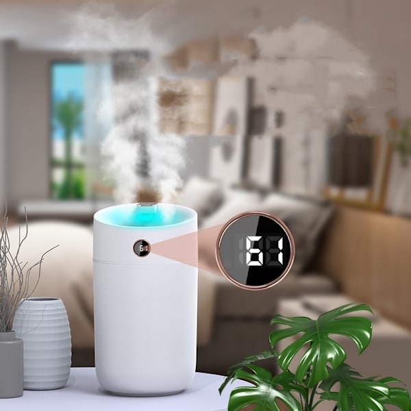 3L dual-spray luftfugter med 3 tågeniveauer, automatisk sluk Hvid