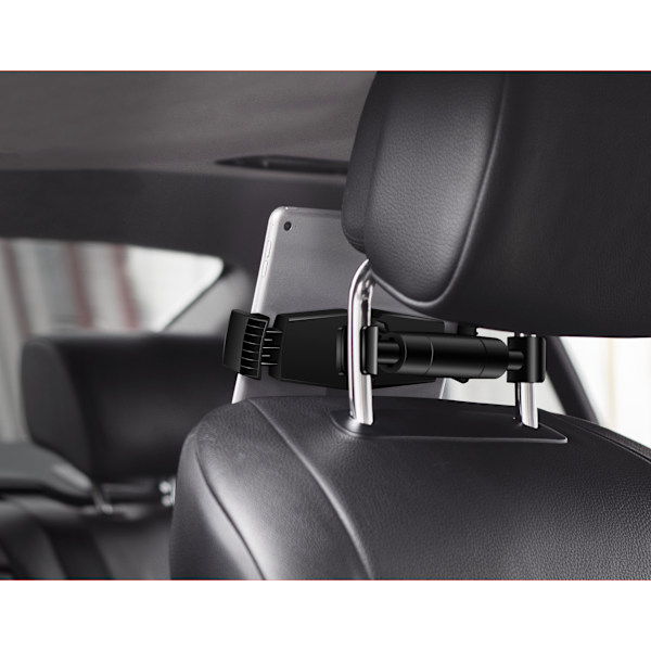 Headrest mount for phones and tablets, adjustable angle musta