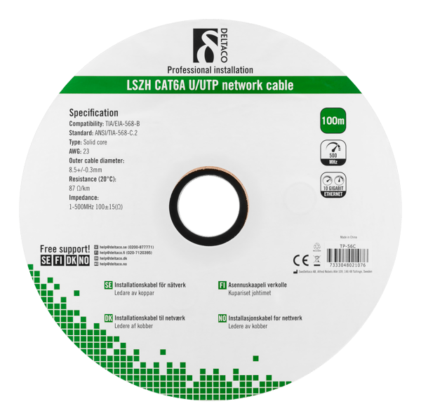 U/UTP Cat6a installation cable, 100m, 500MHz, LSZH, white