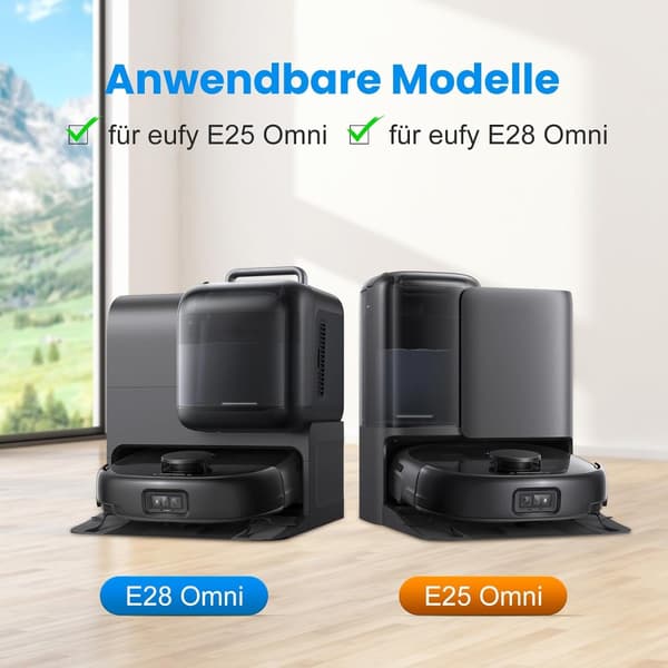 Reservedele kompatible med eufy E25/E28 robotstøvsuger – børster, støvposer, moppevalse og HEPA-filtre til rengøring