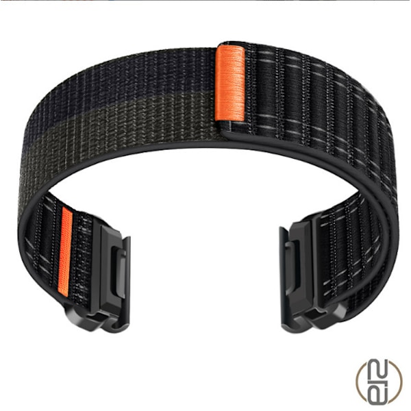 Nailoninen ranneke Garmin Fenix 8/5/6/7X Pro/Epix 935/965 -kelloille Musta + vaaleanharmaa 26 mm