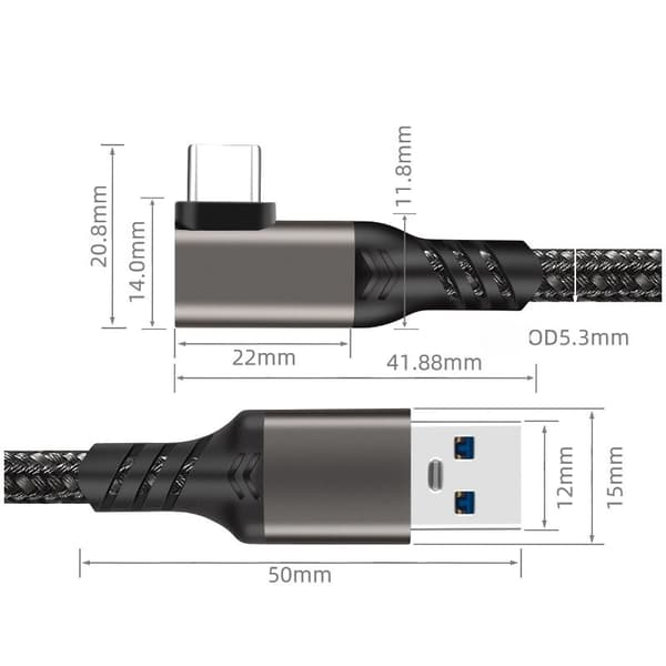 VR Datakabel TYPE-C Vinkelkontakt Kabel LINK Streaming Oculus Quest 2 Kamera Anslutningskabel A till C 2 m 2 m