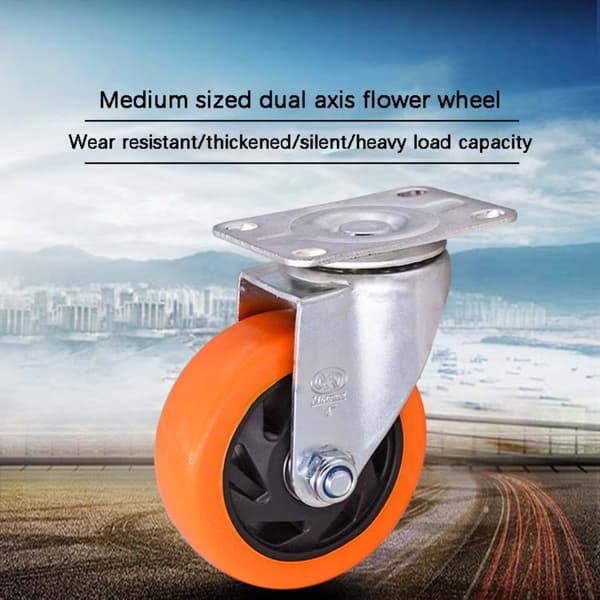 4-Pack 3-Inch Medium Duty Industrial Directional Castor Wheels with Twin Axle Polyurethane Flower Design