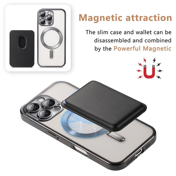 Sort magnetisk etui sæt kompatibelt med iPhone 17 Pro - Inkluderer Magsafe kortholder