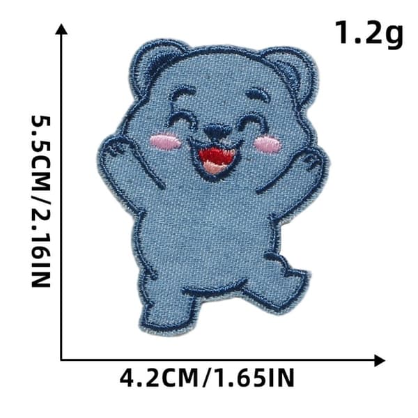 DIY Pudding denimbroderade björnpatchar 8-pack — självhäftande maskinbroderade tygapplikationer, blå, 5.2cm x 5.5cm