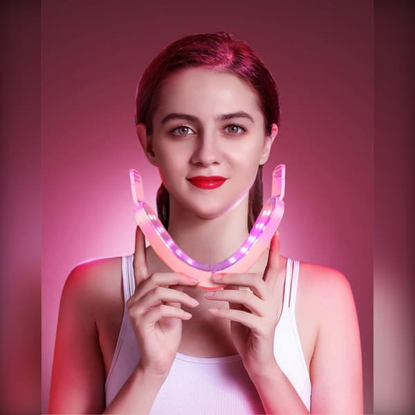 Ansigtsmassager V-Face med 12 justerbare niveauer, mikrovibrationer og LED-lysterapi til kæbelinje og ansigtskontur White White