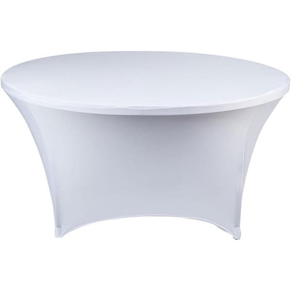 Vit Elastisk Rund Cocktailbordsduk - Polyester Spandex Bordsduk för Festevenemang 48 inch 48 inch
