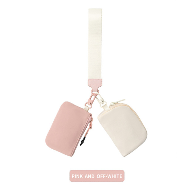 Ny bærbar håndleds møntpung Off white+Pink