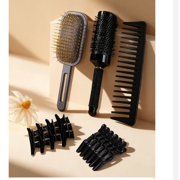 Sort Hårbørstesæt: 3D Luftaffjedring, Udfiltring, Styling med Clips & Rulle