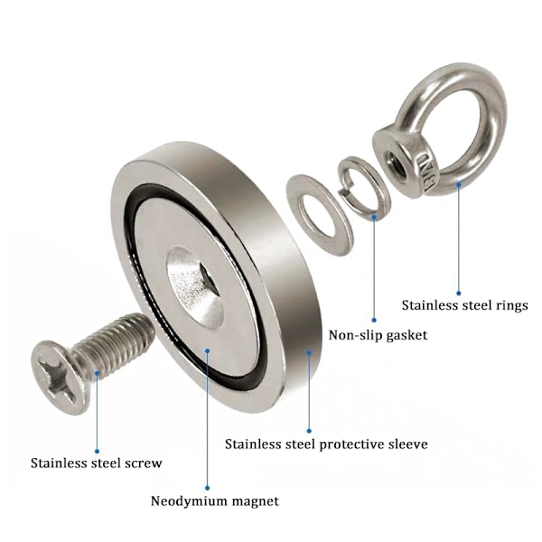 Super stærk neodymmagnet / fiskemagnet Sølv 20 mm