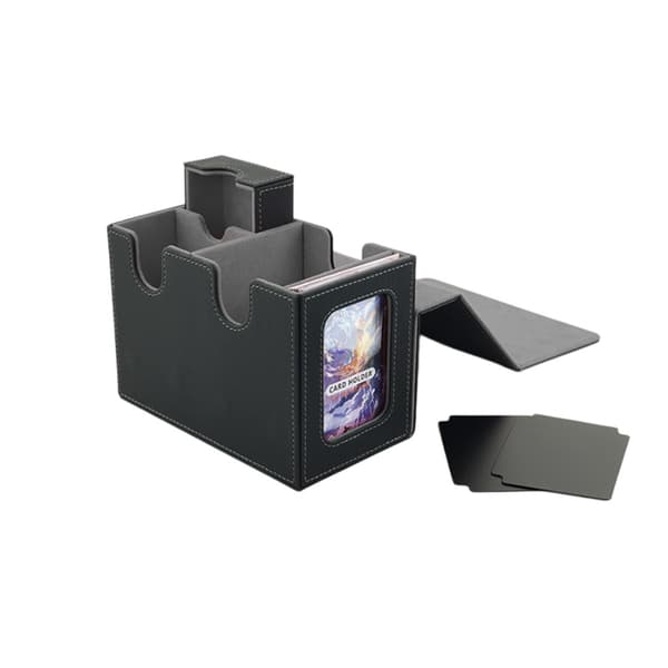 Premium PU-kortförvaringsbox för MTG Commander, rymmer 160+ dubbelinlagda kort, magnetisk stängning och koreanskt sammetfoder Black+Grey Black+Grey