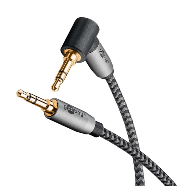 Ljudanslutningskabel AUX, 3,5 mm stereo, 90°, 5 m