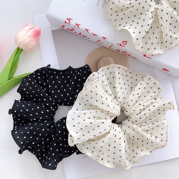 Chic Polka Dot Scrunchies - Sort & Hvid Sæt med 2