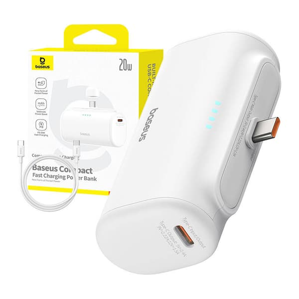 Powerbank Baseus Compact 5000mAh, 20W, USB-C (biły)