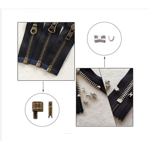 Reparationsset för dragkedjor med 123 st. dragkedjedragare i metall (storlekar 3, 5, 8)