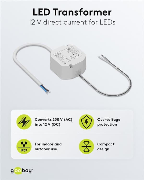 LED-transformator 12 V (DC) (DC), 12 W, IP67