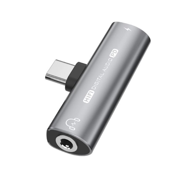 USB-C til 3,5 mm adapter til hovedtelefoner og oplader Grå