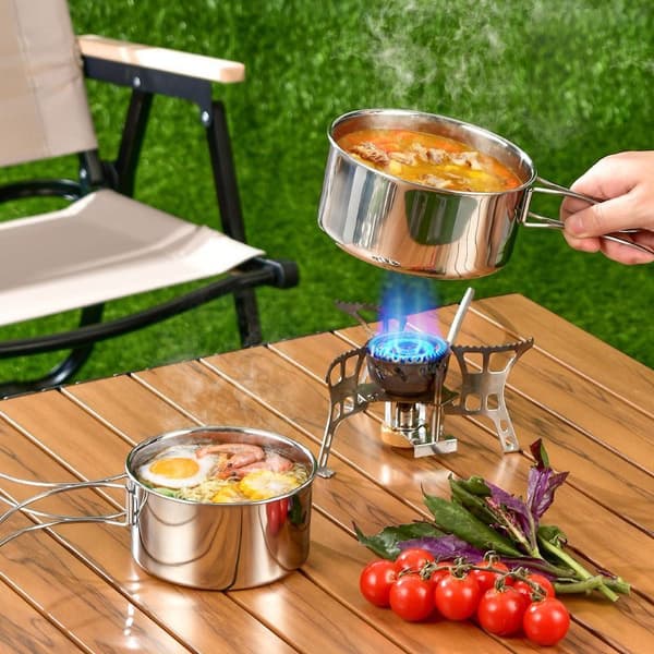 Rustfrit stål udendørs kogegrej Mess Kit 8-dele