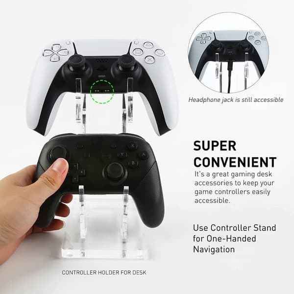Akryl Spelkontroll Ställ - Transparent Dubbel Gamepad Hållare & Organizer Black Black