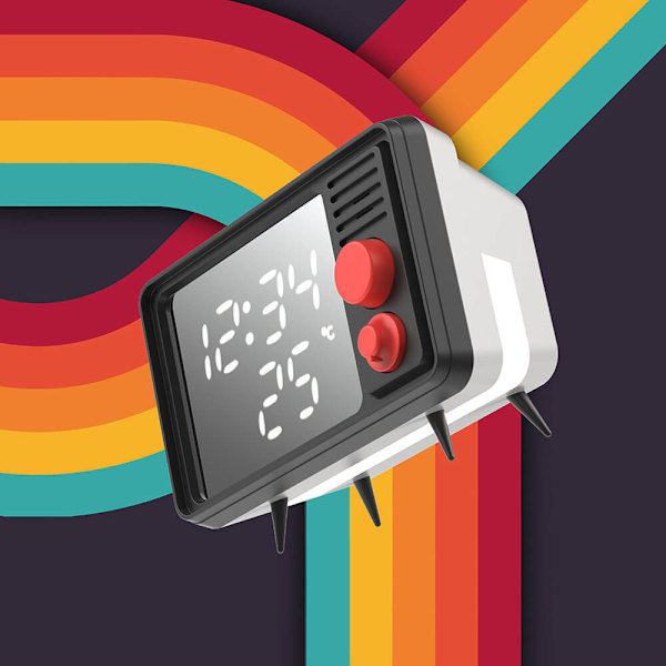 Clock with Light TV Retro Black/Grey