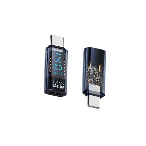 140W USB-C Hun til USB-C Han Adapter med Digital Display - Gennemsigtig Blå (2 stk)