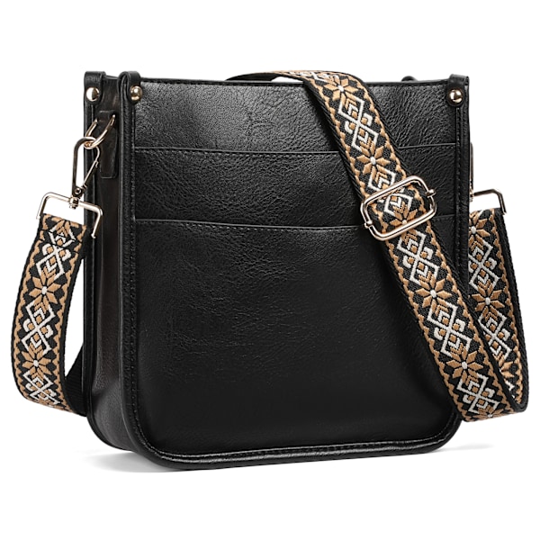 Snygg PU-väska för kvinnor: Crossbody axelväska Svart