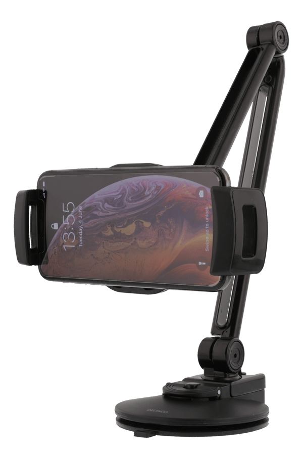 2-in-1 smartphone/tablet stand, suction cup, clamp, black