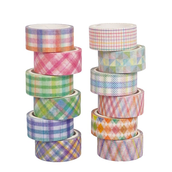 Randig rutig washitejp set 12 rullar Multicolor1 Multicolor1