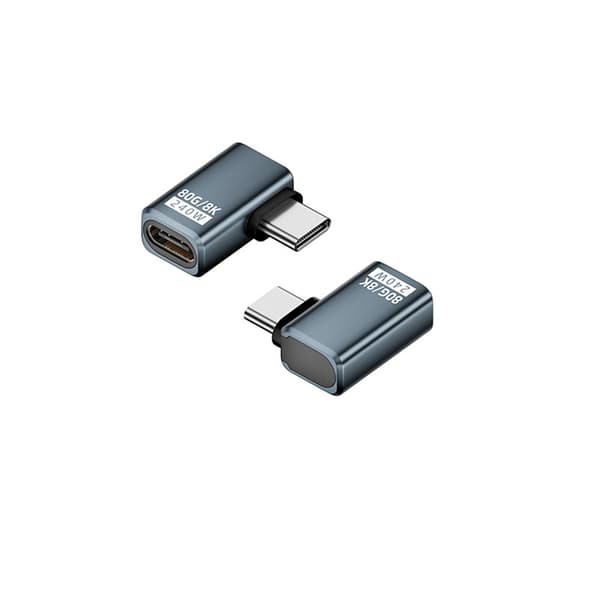 240W 80Gbps USB-C Hona till USB-C Hane Sidoböjd Adapter - 2-pack Grey Grey