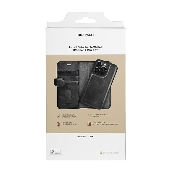 2in1 Wallet Leather 3 card iPhone 14 Pro Black