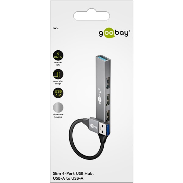 Slim USB-hubb med 4 portar, USB-A till USB-A, 5 Gbit/s