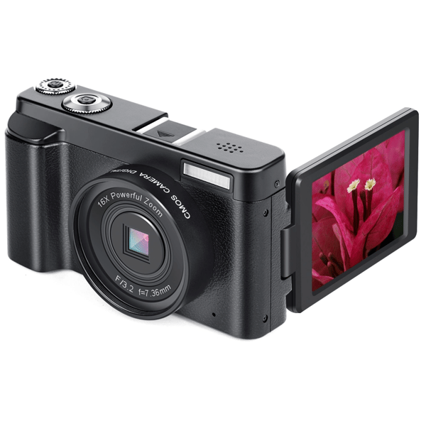 Digitalkamera 48 MP, 1080p HD, 16x zoom, flip screen Sort
