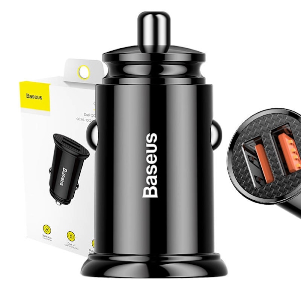 Baseus Circular 2xUSB QC3.0 5A 30W billaddare (svart)