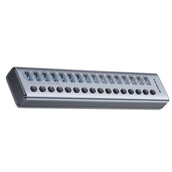 USB 3.0-hub med 16 porte, individuelle afbrydere, 5 Gbps og 12V/4A-strømforsyning