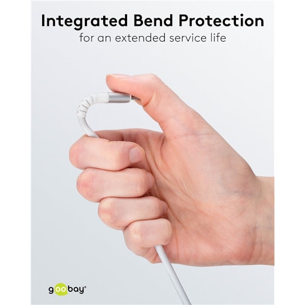 Lightning-USB-A supersoft textilkabel med metallkontakter, 0,5 m, vit