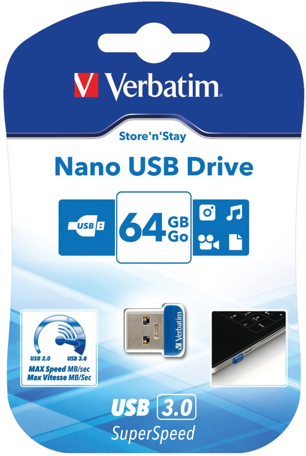 StoreNStay Nano U3, USB3.0 memory, 64GB, blue