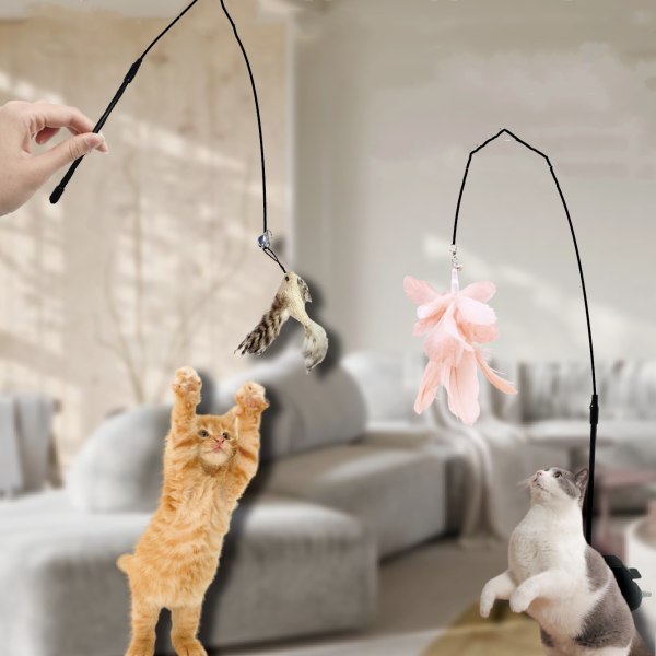 Interactive Cat feather teaser troll-leksak kattfjäderleksak med sugkopp Svart