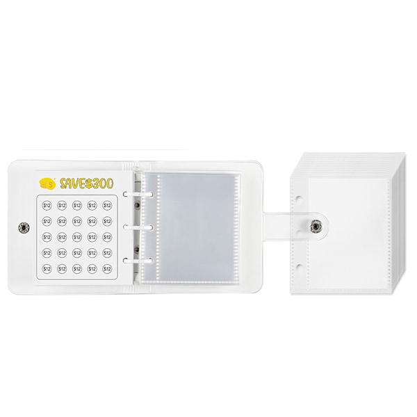 Money Saving Challenge Binder - Mini Cash Envelope System - 300 dollarin tavoite Valkoinen