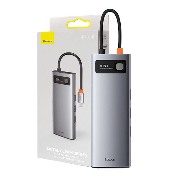 Hub 9in1 Baseus Metal Gleam Series, USB-C till 3x USB 3.0 + HDMI + USB-C PD + Ethernet RJ45 + microSD/SD + VGA