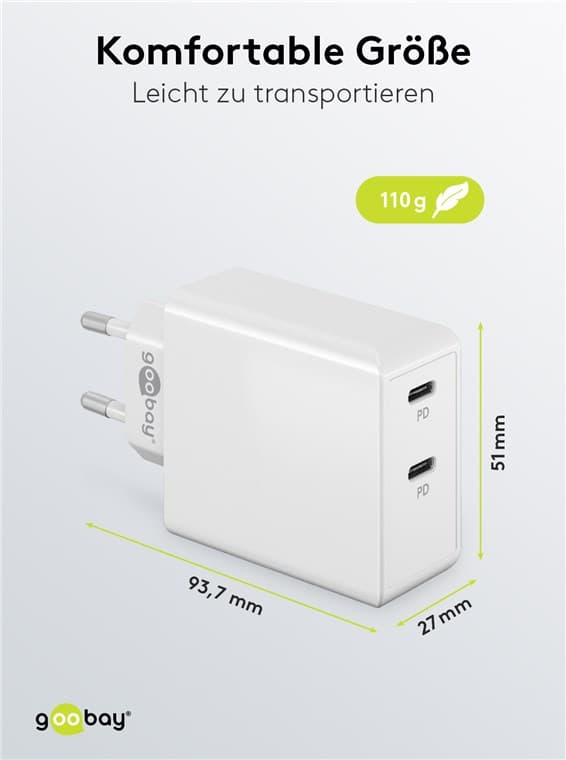 USB-C™ PD dobbelt hurtigoplader (36 W) hvid