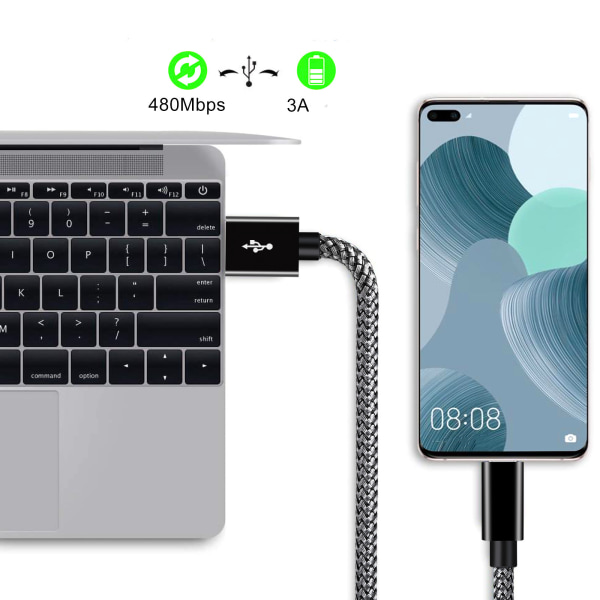 INF USB-A 2.0 till USB C-kabel med 3A snabbladdning Svart 1 m